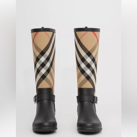 Burberry Strap Detail House Check and Rubber Rain Boots - Picture 1 of 12